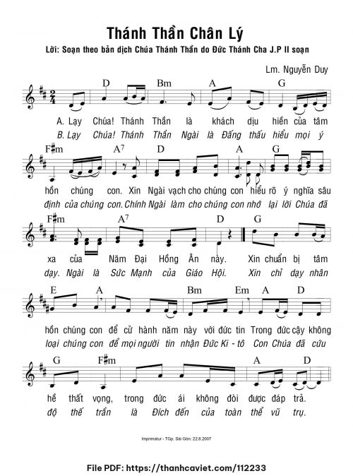 Thánh Thần Chân Lý - Lm. Nguyễn Duy - trang 1