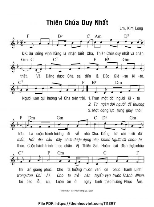 Thiên Chúa duy nhất - Lm. Kim Long - trang 1
