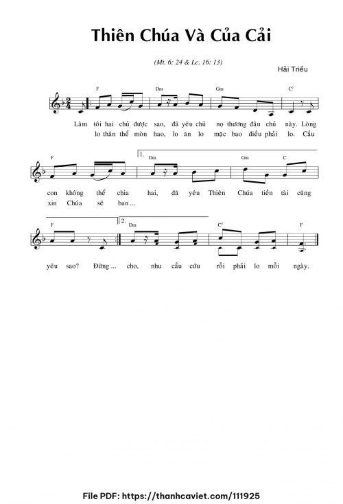 Thiên Chúa và của cải - Hải Triều - trang 1