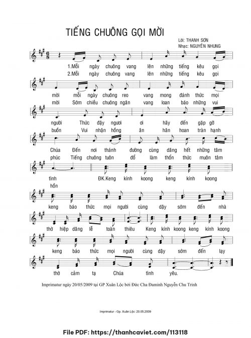 Tiếng chuông gọi mời - Nguyên Nhung - Lời: Thanh Sơn - trang 1