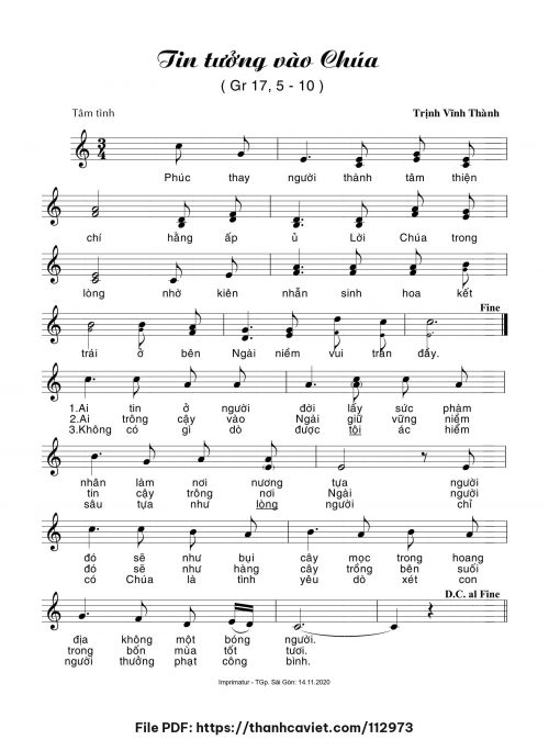 Tin tưởng vào Chúa - Trịnh Vĩnh Thành - trang 1